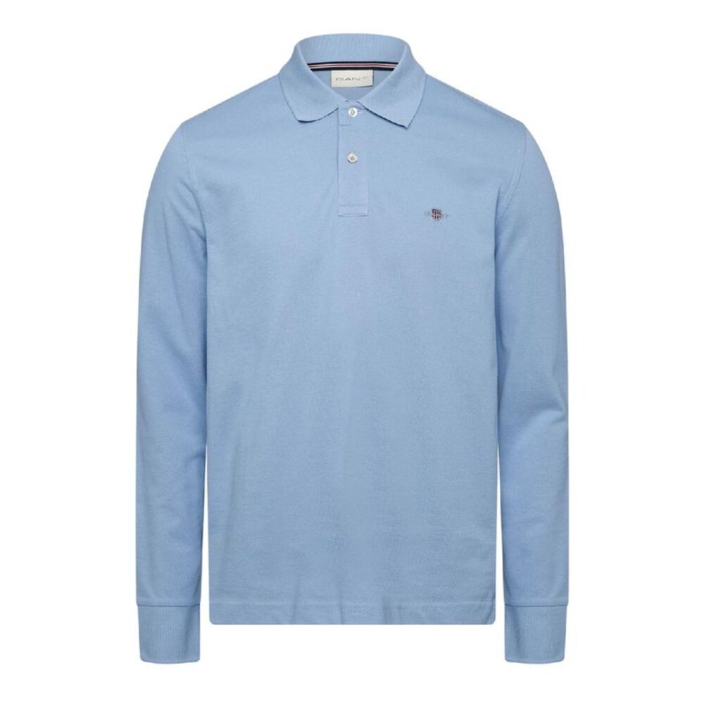 Gant Mens Embroidered Logo Long-Sleeved Polo Shirt / Clear Sky